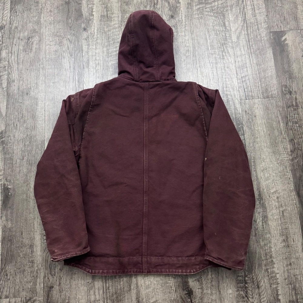 Carhartt Sherpa Lined Hooded Jacket J141 PRT Distressed Faded Grunge Large - Picture 2 of 15